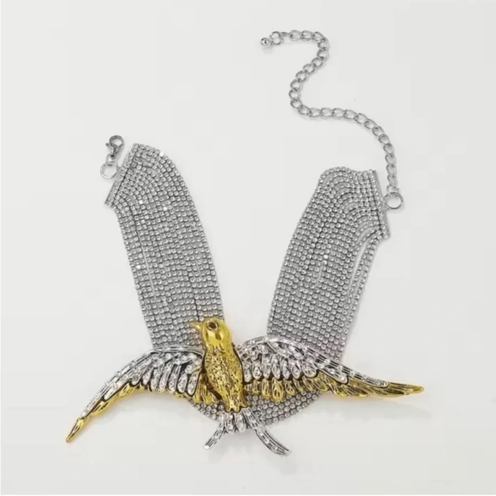 Crystal-Encrusted Silver Swallow Choker